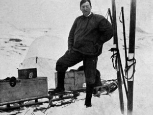 Ernest Shackleton preparing for a trip